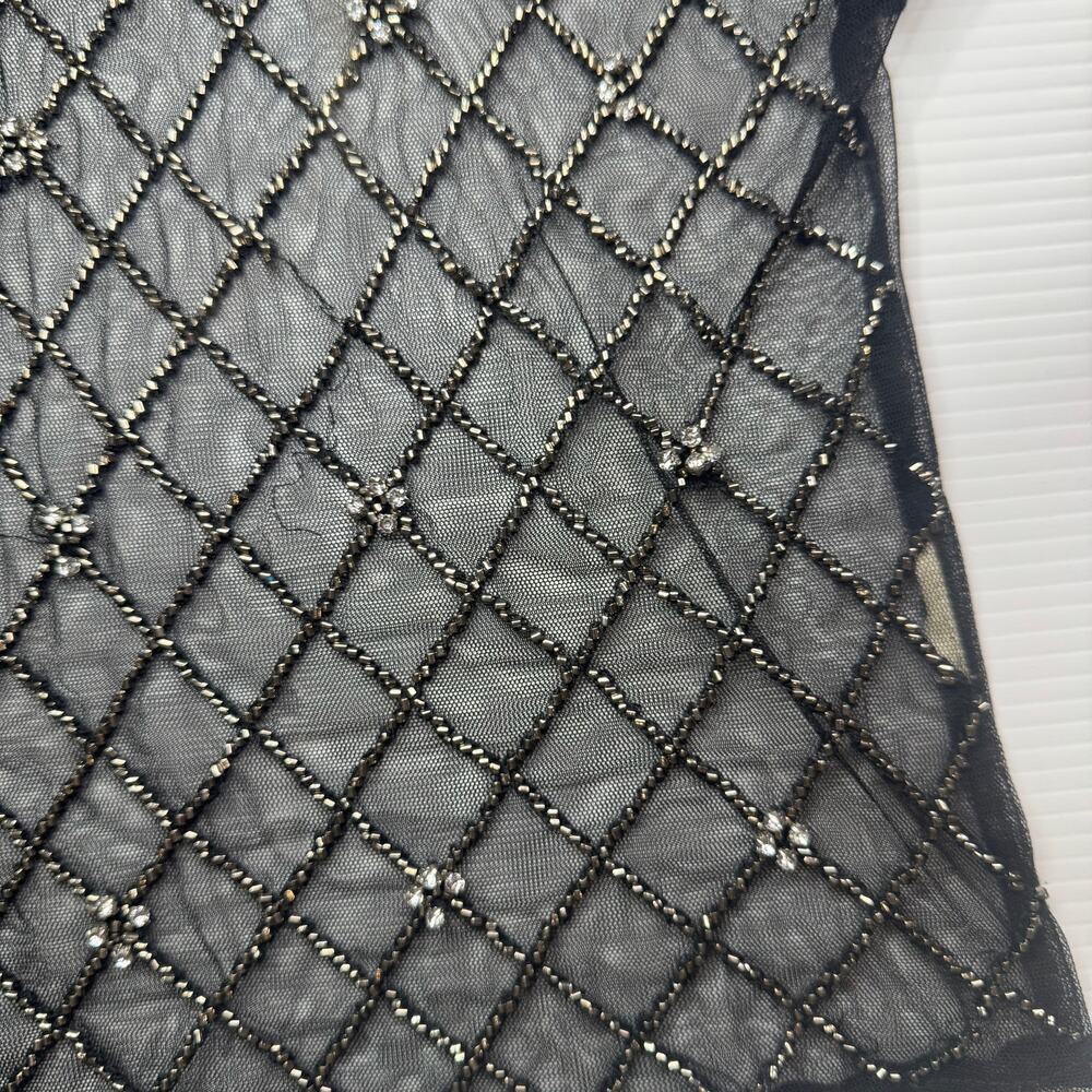 Free People Disco Nights Mesh Beaded Top Black Sheer Rhinestone Festival Unisex - Picture 16 of 16